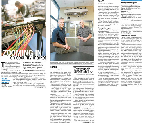 Indianapolis Business Journal feature on Exacq, Sept 27, 2010