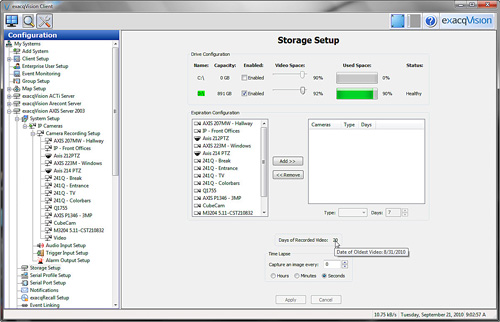 exacqVision 4.3 storage tooltip