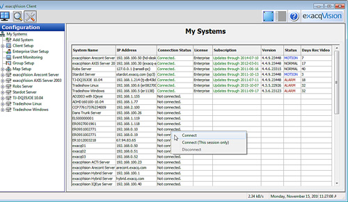 exacqVision 4.4 My Systems page