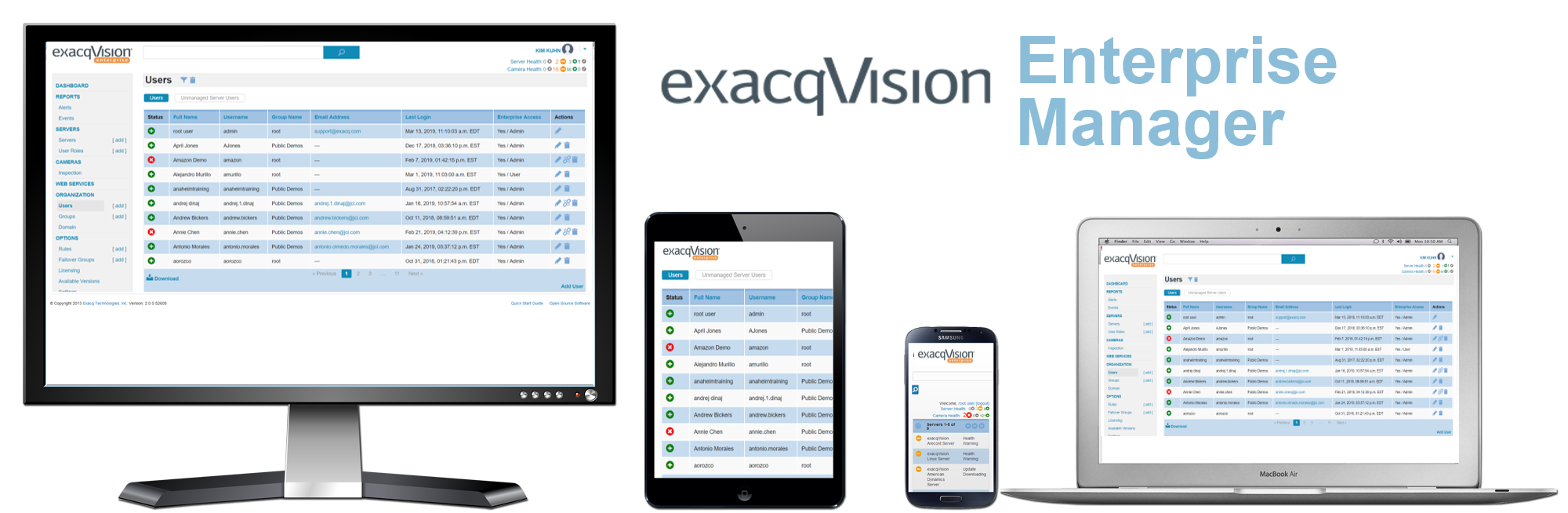 exacqVision Enterprise System Manager to monitor IP camera and network video recorder health