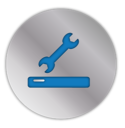 blue wrench and server icons inside of circular grey gradient background